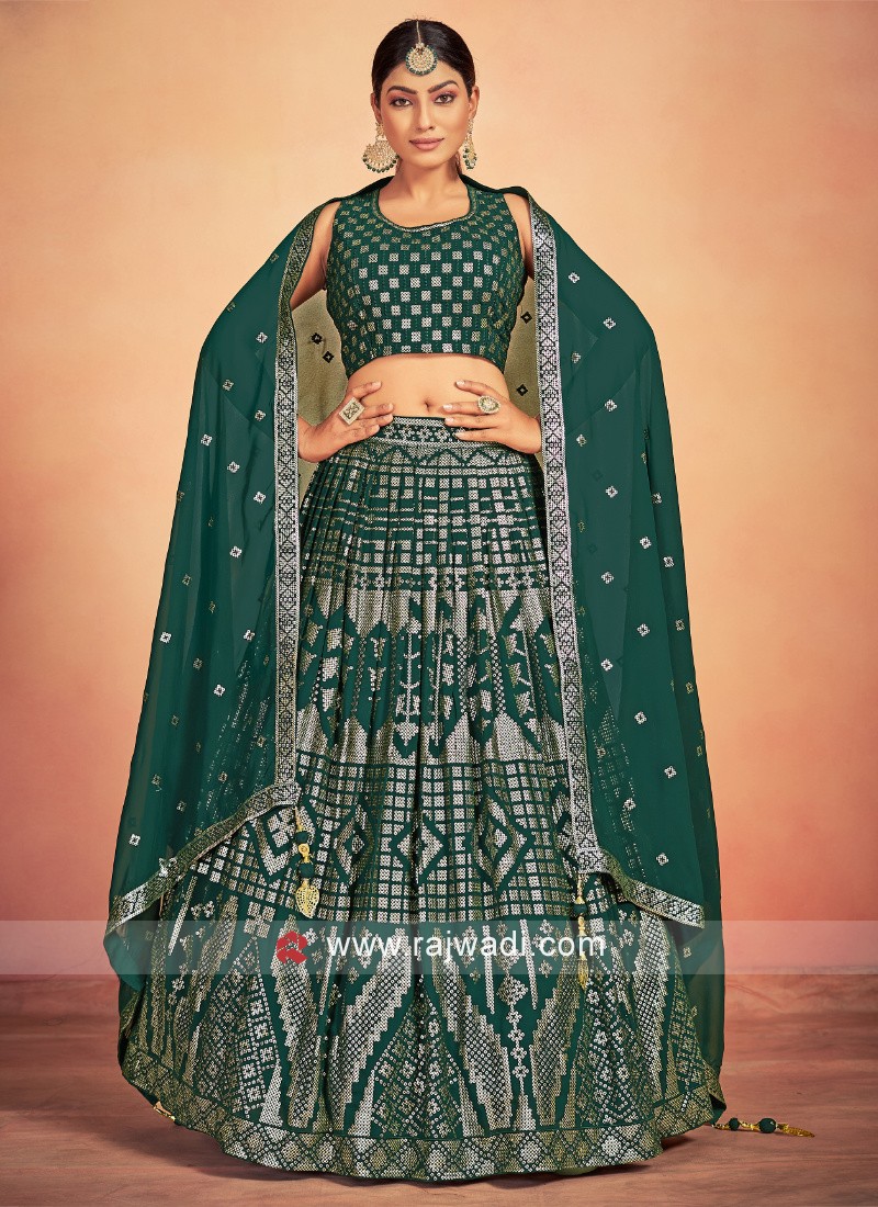 New Party Wear Lehenga Designs Dark Green