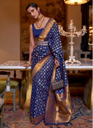 Classic Navy Blue Silk Saree