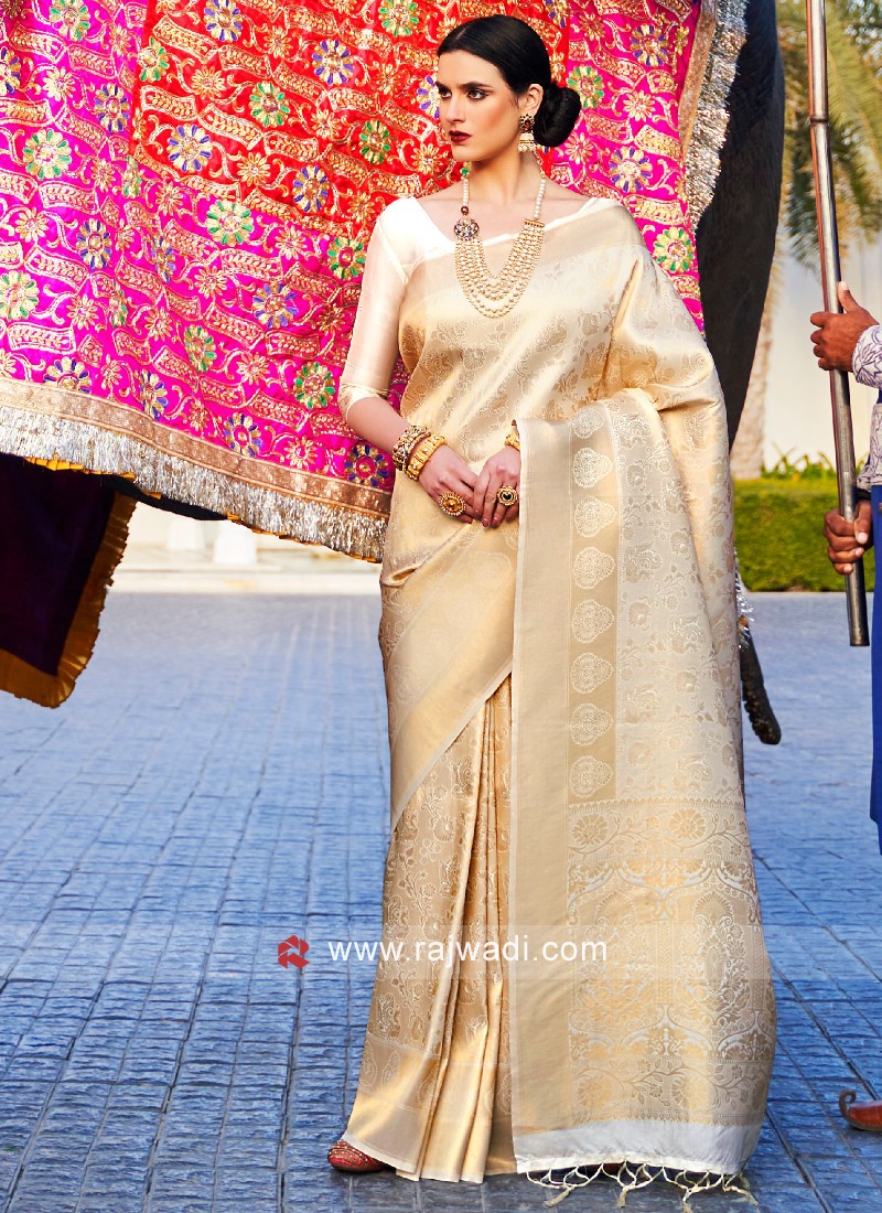 Silk Peach Zari Classic Saree