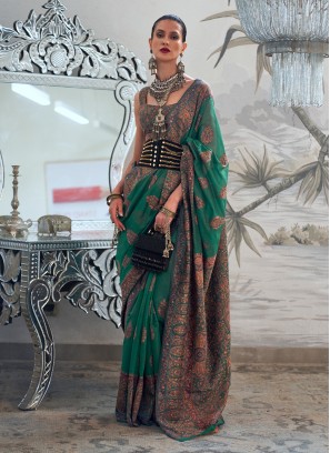 Green Weaving Modal Silk Festive Saree