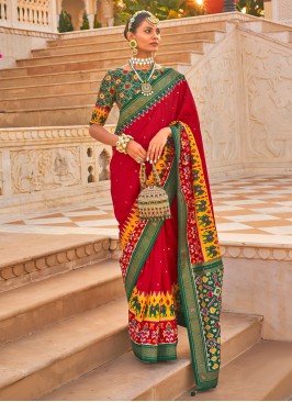 Classic Red and Green Festive Silk Saree