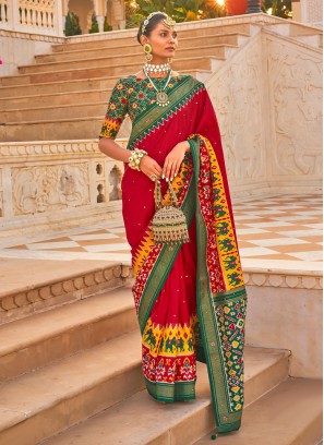 Classic Red and Green Festive Silk Saree