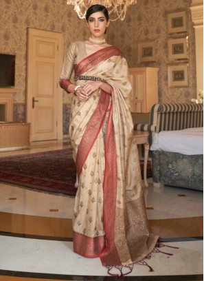 Classy Cream Silk Saree