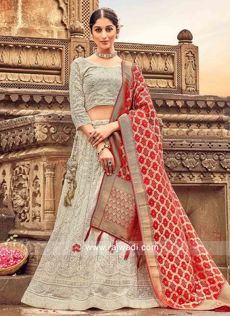 Stunning Hot Red Lucknowi Lehenga Choli | 2 Color Variations