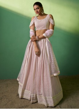 Pink Thread Embroidered Wedding Lehenga Choli In Georgette