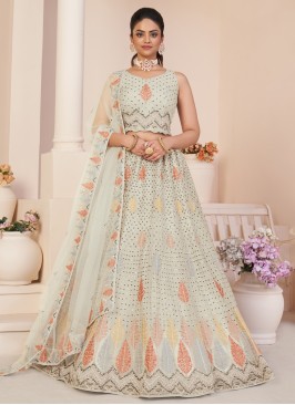 Net Yellow Embroidered Lehenga Choli