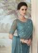 Blue Embroidered Party Wear Silk Saree