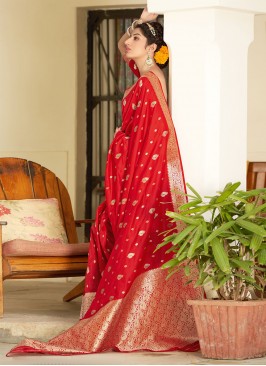 Conspicuous Red Festival Designer Traditional Saree