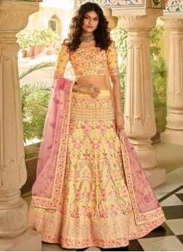 Conspicuous Yellow Art Silk Lehenga Choli