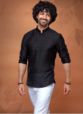 Contemporary Black Kurta In Cotton Silk