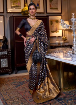 Contemporary Black Weaved Silk saree