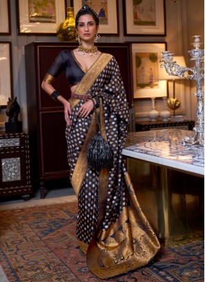 Contemporary Black Weaved Silk saree