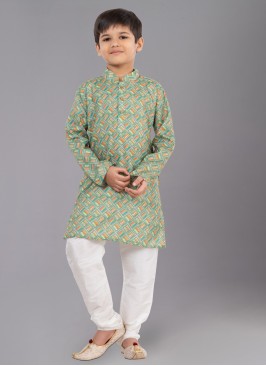 Contemporary Light Green Printed Kurta Pajama