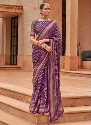 Purple Sequins Embellished Contemporary Brasso Saree