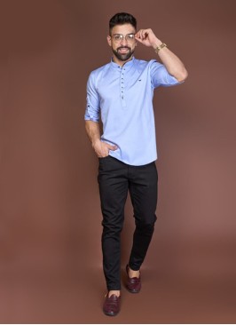 Cornflower blue cotton silk kurta