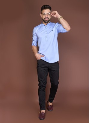 Cornflower blue cotton silk kurta