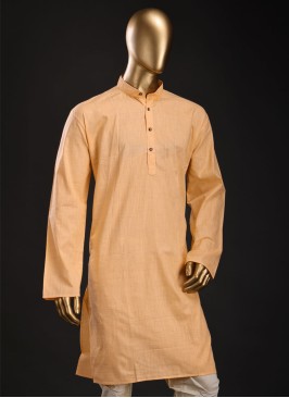 Cotton Fabric Kurta Pajama In Orange Color