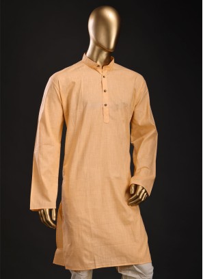 Cotton Fabric Kurta Pajama In Orange Color