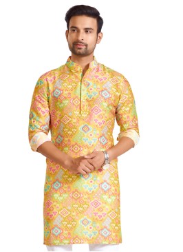 Cotton Lemon Yellow Printed Kurta