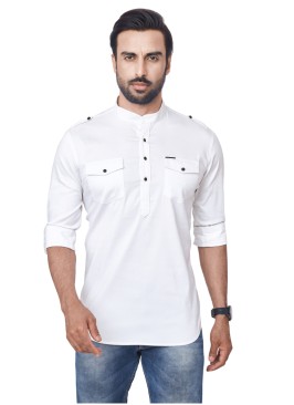 Cotton Mens White Short Kurta