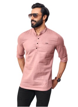 Cotton Onion Pink Short Kurta For Men