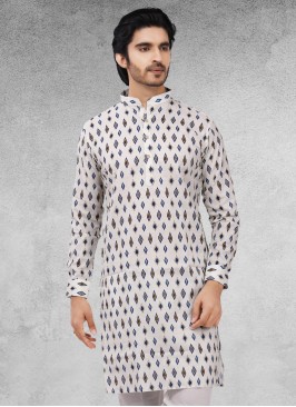 Cotton Printed Kurta In White Color