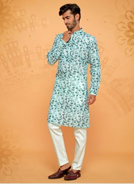 Cotton Printed Light Green Kurta Pajama