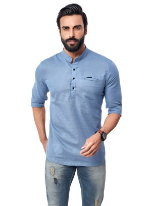 Cotton Short Kurta In Light Blue Color