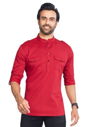 Cotton Crimson Short Kurta