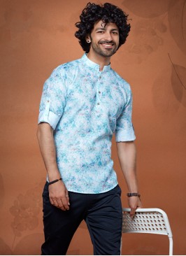 Cotton Silk Fancy Printed Kurta In Off White