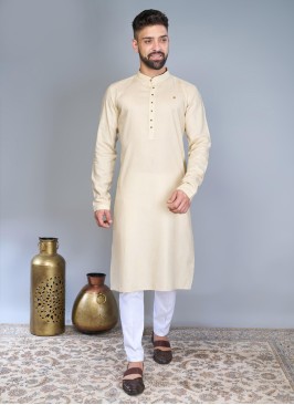 Cotton Silk Kurta Pajama In Beige Color