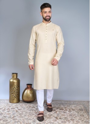 Cotton Silk Kurta Pajama In Beige Color