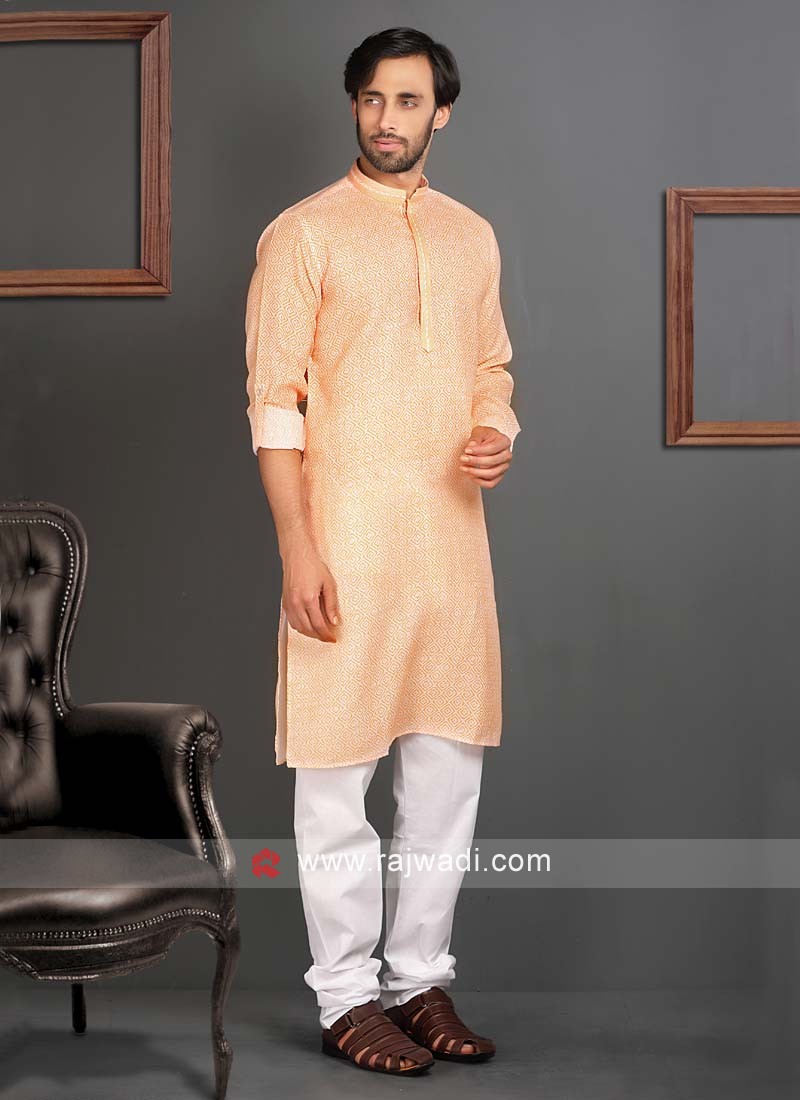 Spice orange chanderi nakshi and zari work kurta set - CHARKHEE - 4200448