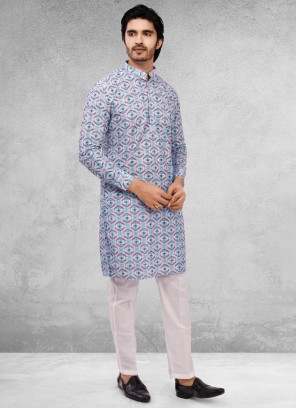 Cotton Silk Light Purple Mens Kurta Pajama