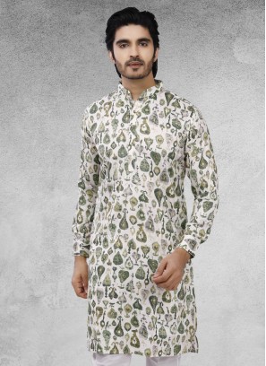 Cotton Silk Mens Printed Kurta