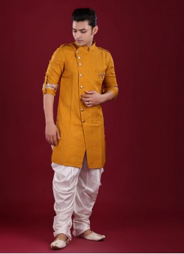 Cotton Silk Mustard Yellow Indowestern