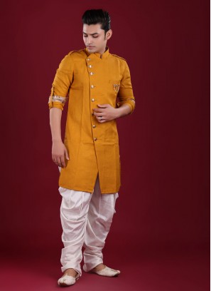 Cotton Silk Mustard Yellow Indowestern