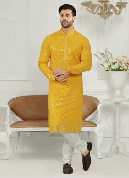 Cotton Silk Plastic Mirror Work Kurta Pajama