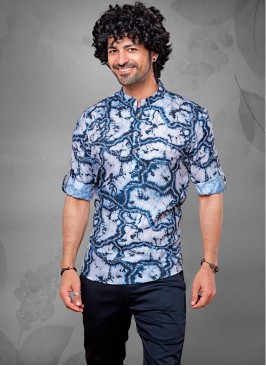 Cotton Silk Printed Kurta For Men