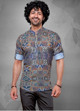 Cotton Silk Printed Kurta In Multi Color