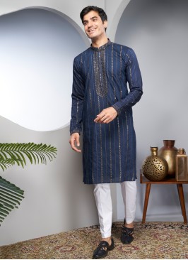 Cotton Silk Sequins Embroidered Kurta Pajama