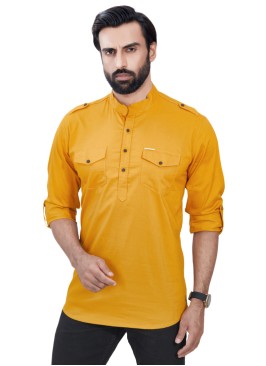 Cotton Short Kurta In Mustrad Yellow Color