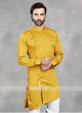 Cotton Silk Solid Yellow Kurta