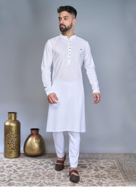 Cotton Silk White Kurta Pajama