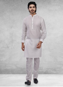 Cotton Silk White Kurta Pajama For Men