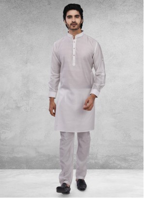 Cotton Silk White Kurta Pajama For Men