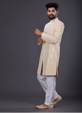 Cotton Silk Yellow Color Indowestern