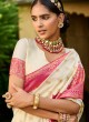 Cream and Pink Color Designer Traditional Saree