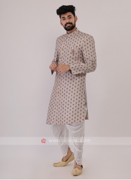 Cream Art Silk Mens Indo-Western