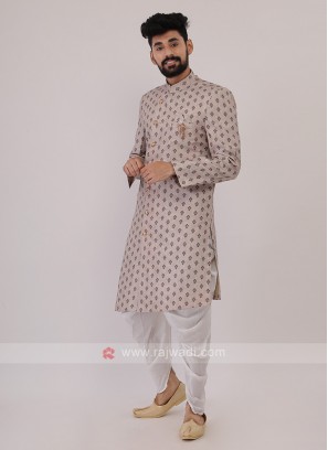 Cream Art Silk Mens Indo-Western